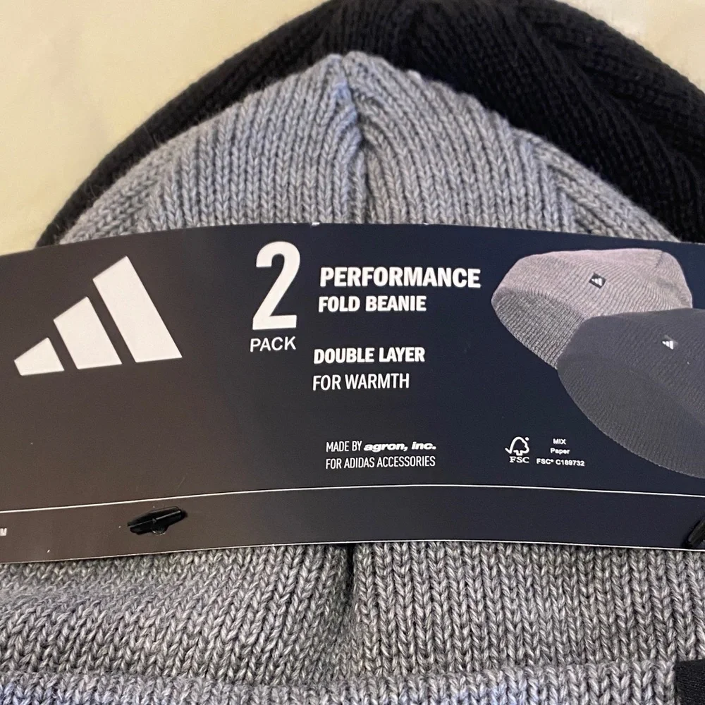 Adidas Dual Pack Black and Gray Beanies